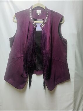Hot in Hollywood Plum Faux Suede Fringe Vest with Silver Pyramid Studs